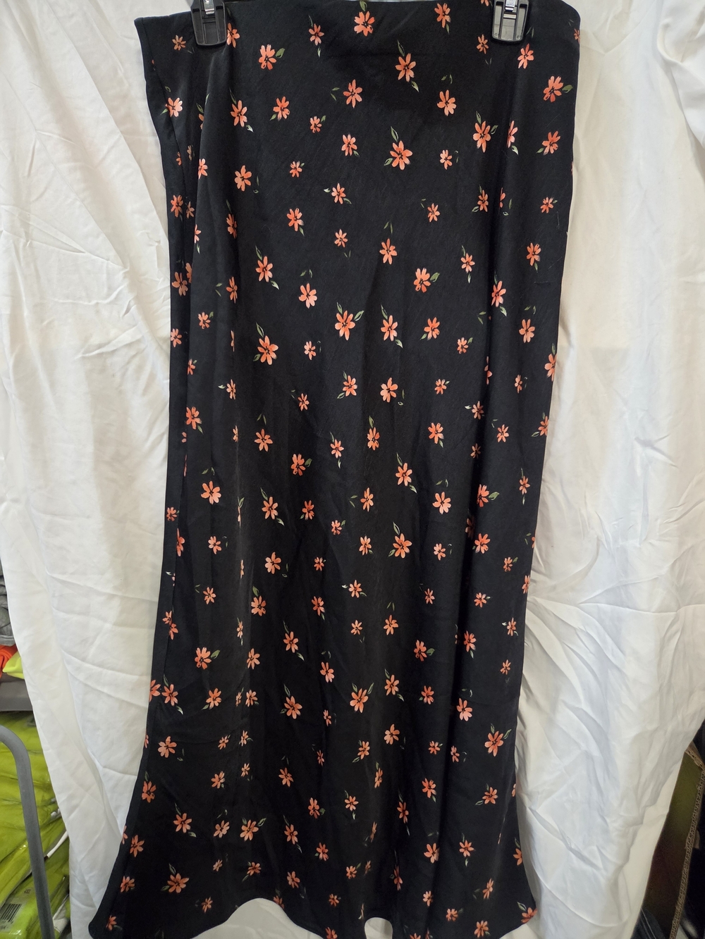 Nasty Gal Black Maxi Skirt with Coral Floral Scatter